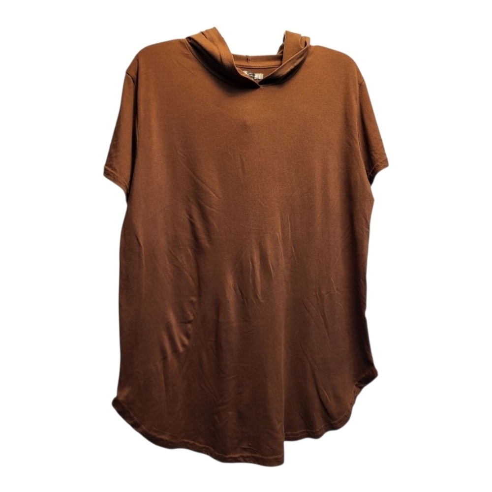 Splash Chocolate Brown Short Sleeved Hoodie Silky Soft Fabric Plus-Size - Sz 2X